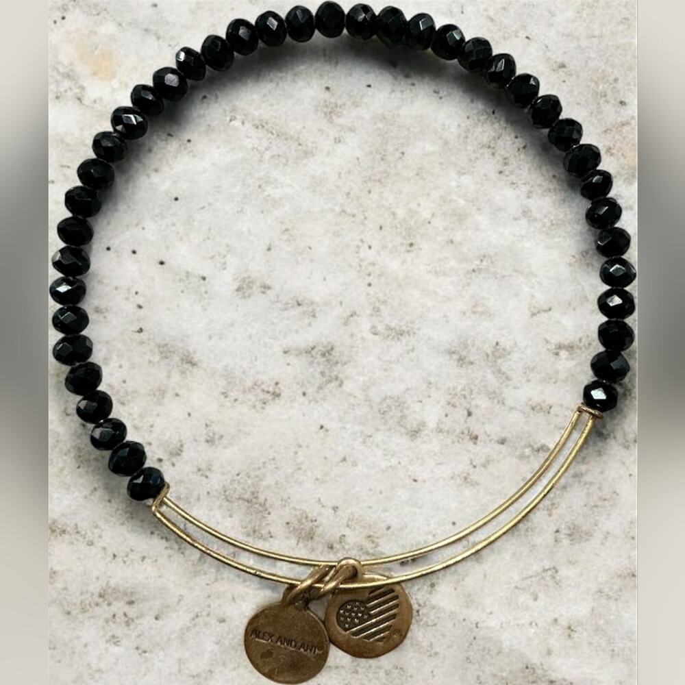 Alex and Ani Elegant Black and Gold Beaded Bracelet